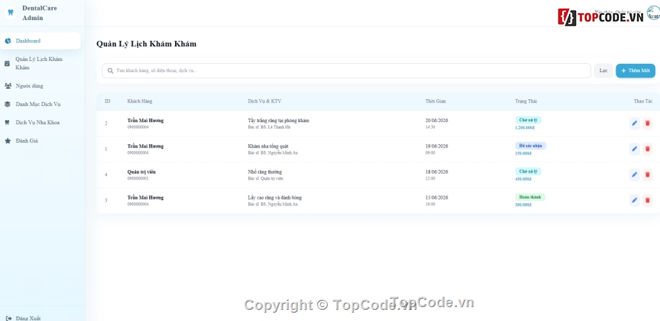 Web nha khoa,Website phòng khám nha khoa,lịch